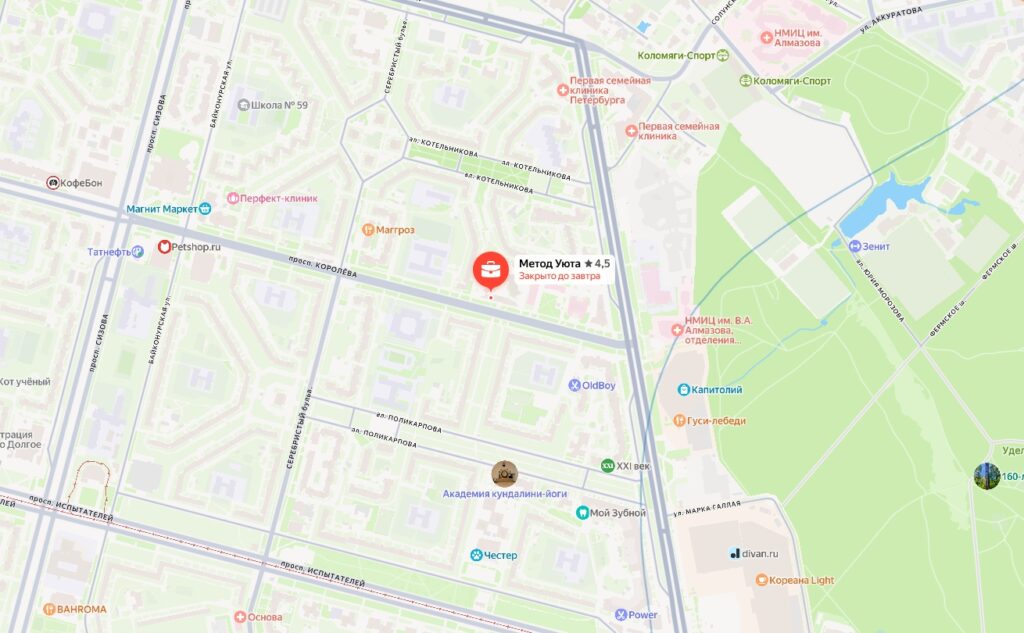 Карта расположения студии: Санкт-Петербург, Московское шоссе, 13, корпус 8д